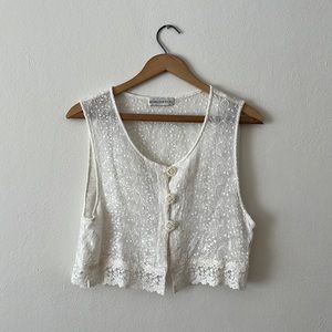 Bryan Emerson White Lace Vest with Floral Design